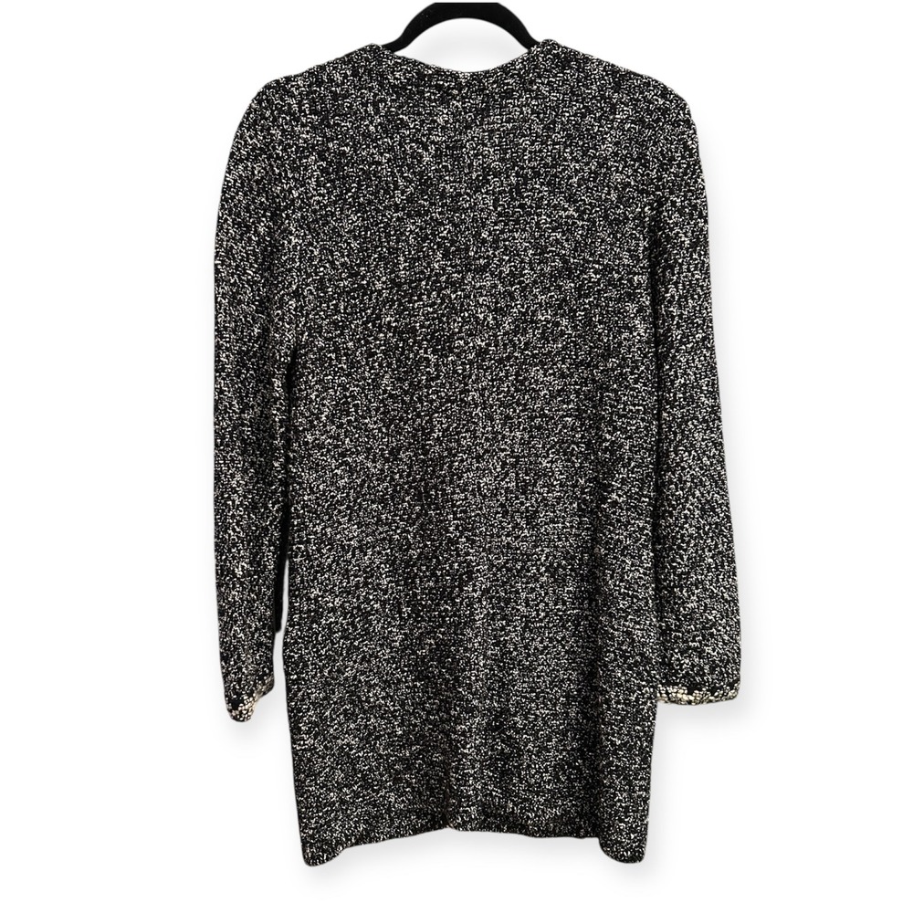 Talbots Black White Tweed Collarless Long Cardigan Sweater Jacket Women's Small - Picture 5 of 9